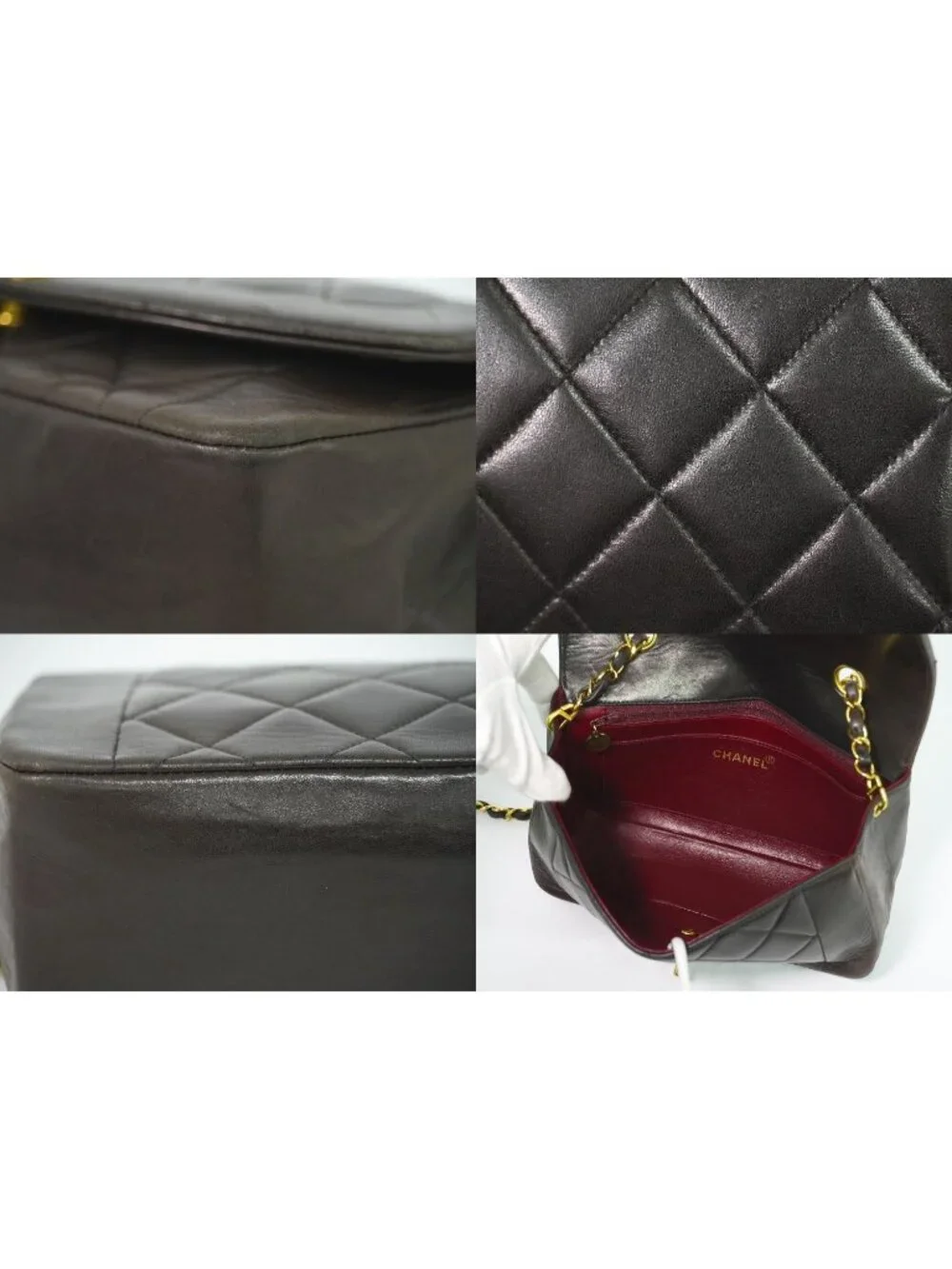 Chanel CC Logo Quilted Chain Shoulder Bag Pochette Lambskin Leather Black